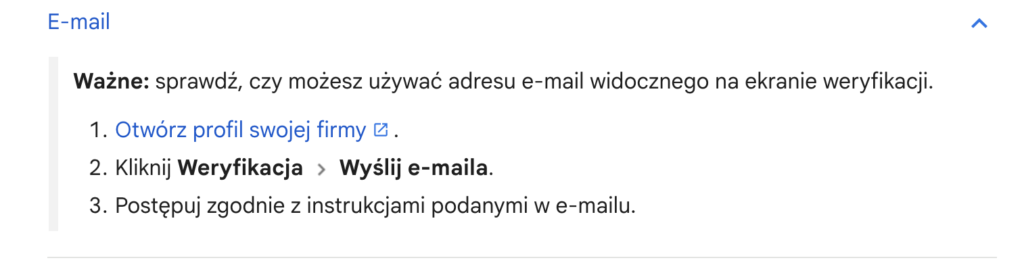 Instrukcja weryfikacji wizytówki Google Maps za pomocą e-maila
