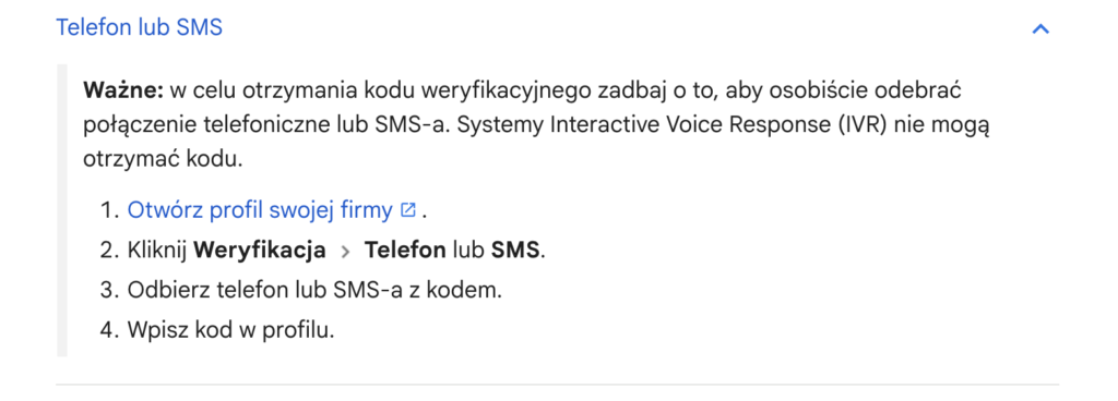 Instrukcja weryfikacji wizytówki Google Maps za pomocą telefonu lub SMS